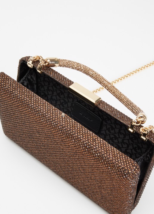 Dune London Beaut clutch met afneembare schouderriem - detail donkerbruin