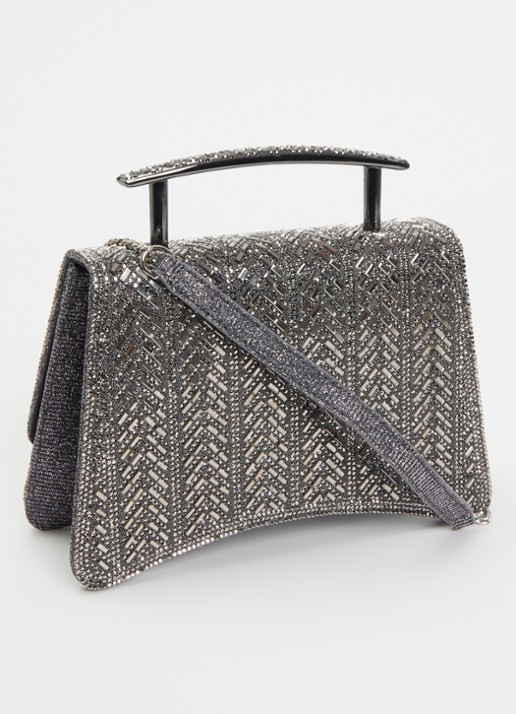 Dune London Bedazzle handtas met afneembare schouderriem en pailletten  - achterkant 5 zilver