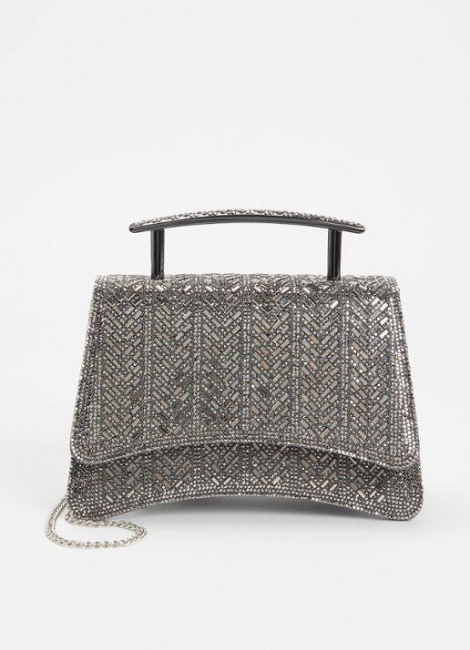 Dune London Bedazzle handtas met afneembare schouderriem en pailletten  - voorkant zilver