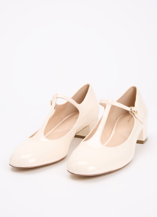 Dune London Believable Mary Jane pump met lakfinish - detail ivoor