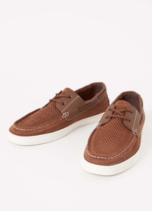Dune London Blaizerss bootschoen met gebreid bovenwerk - detail hazelnootbruin