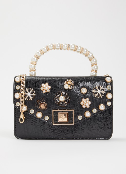 Dune London Blooms crossbodytas met afneembare schouderriem - voorkant zwart