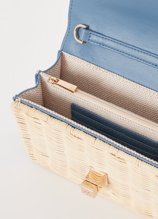 Dune London Blooms crossbodytas met afneembare schouderriem - detail blauw