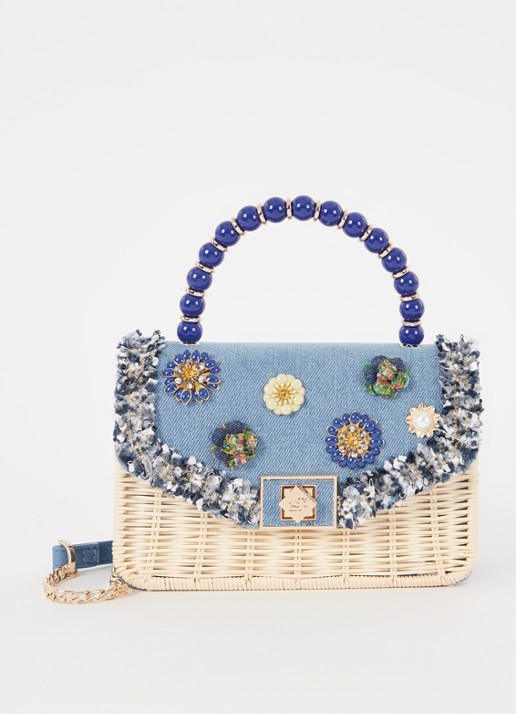 Dune London Blooms crossbodytas met afneembare schouderriem - voorkant 4 blauw