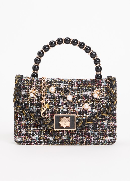 Dune London Blooms crossbodytas met afneembare schouderriem - voorkant 9 zwart