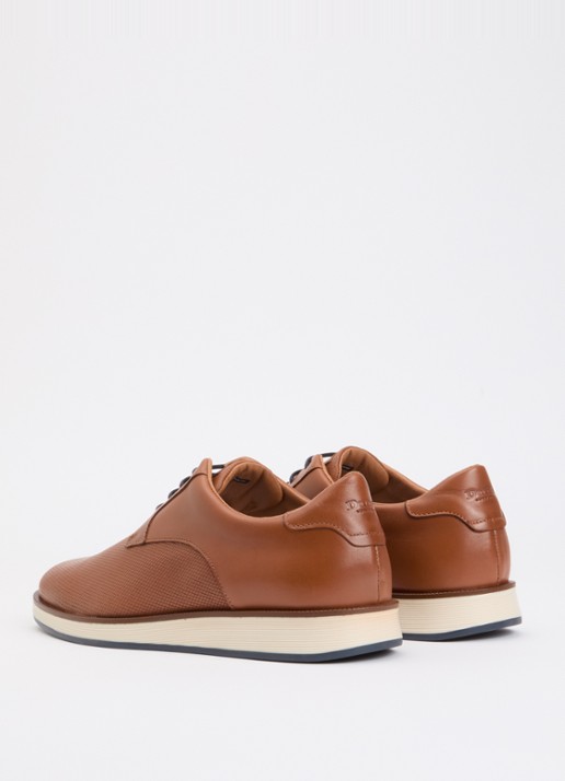 Dune London Bow veterschoen van leer  - achterkant cognac