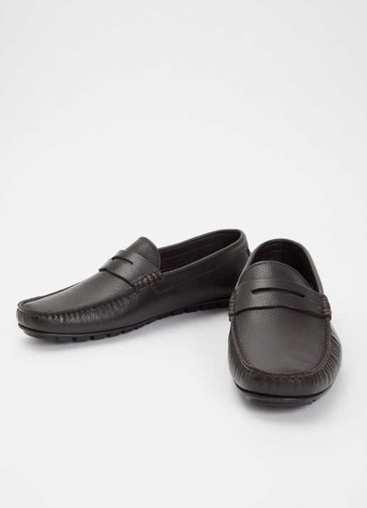 Dune London Brackley moccasin van leer met structuur - detail donkerbruin