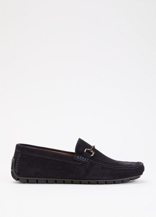 Dune London Brackon mocassin van leer - voorkant 9 donkerblauw