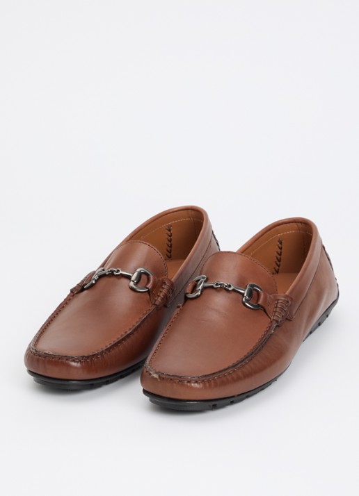 Dune London Brackon mocassins van leer - detail 2 cognac