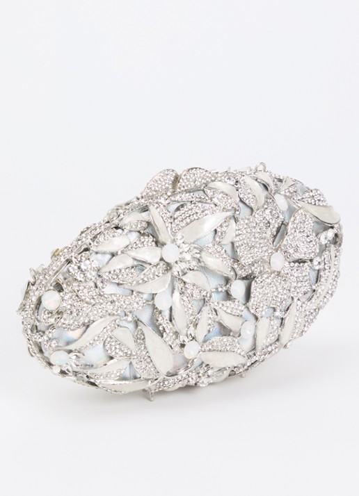 Dune London Brides clutch met strass en afneembare schouderriem - achterkant 5 zilver