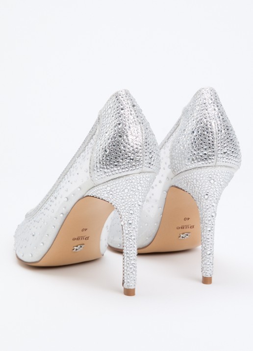 Dune London Brightest pump van mesh met strass - achterkant zilver