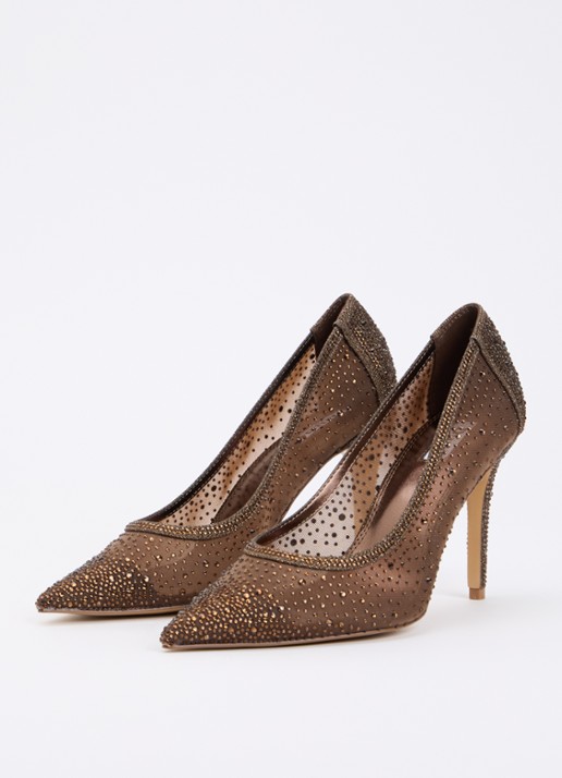 Dune London Brightest pump van mesh met strass - detail 3 donkerbruin