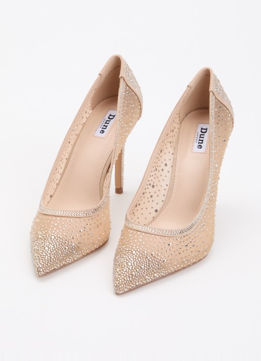 Dune London Brightest pump van mesh met strass - detail oudroze