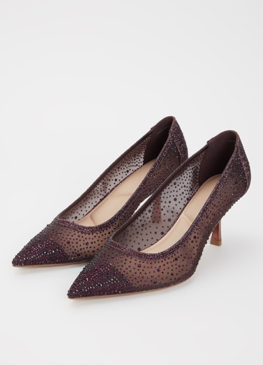 Dune London Brivelle pump van mesh met strass - detail bordeauxrood