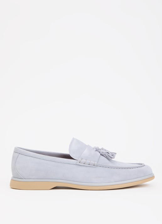 Dune London Broddi loafer van suède - voorkant 2 lichtblauw