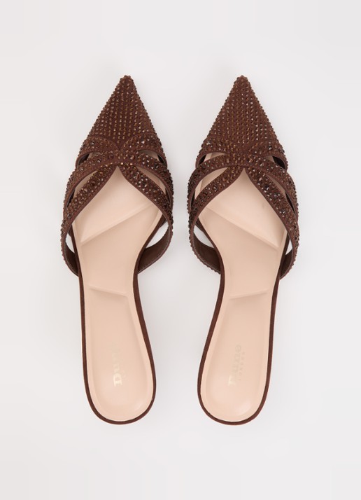 Dune London Calla muiltje met strass - detail 3 bruin