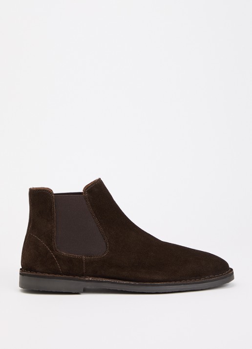 Dune London Cashy chelsea boot van suède - voorkant donkerbruin