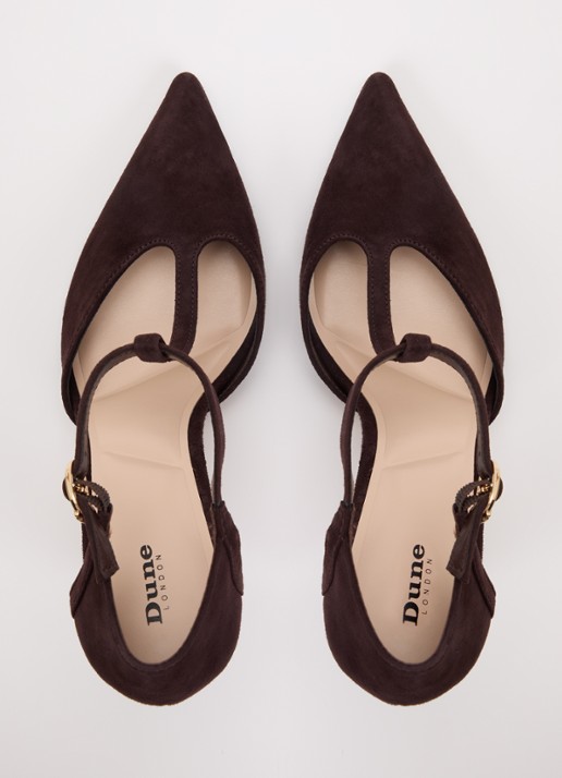 Dune London Castered pump met crocostructuur  - detail 2 donkerbruin