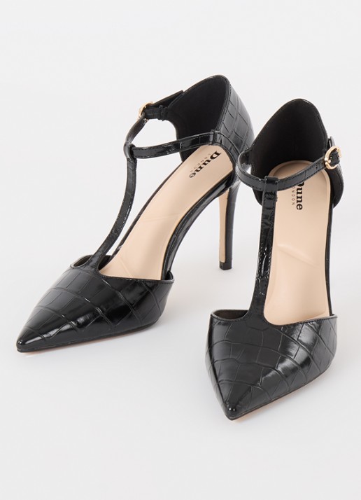 Dune London Castered pump met crocostructuur  - detail 3 zwart