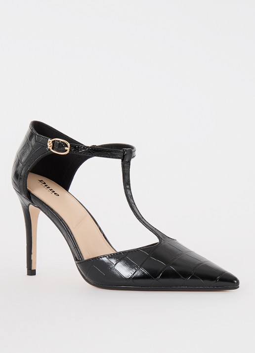 Dune London Castered pump met crocostructuur  - voorkant 2 zwart
