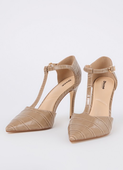 Dune London Castered pump met crocostructuur  - detail 2 donkerbeige