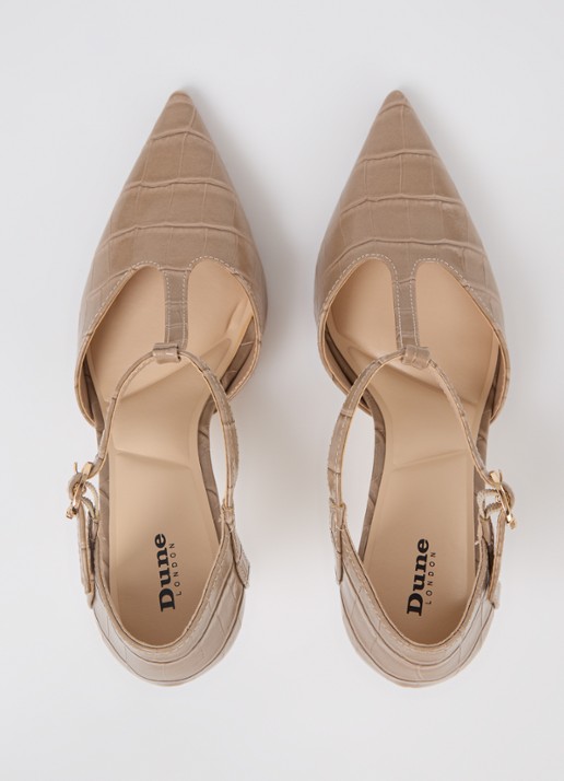 Dune London Castered pump met crocostructuur  - detail 3 donkerbeige