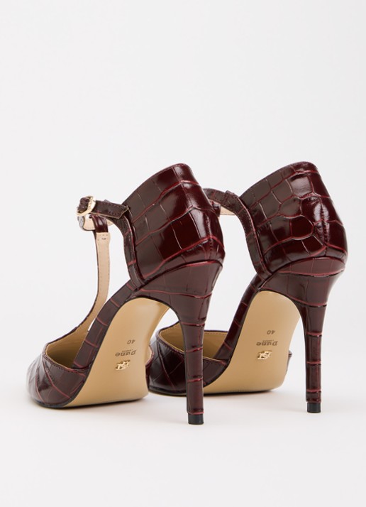 Dune London Castered pump met crocostructuur  - achterkant 2 bordeauxrood
