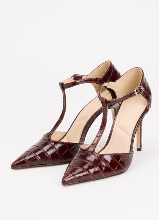 Dune London Castered pump met crocostructuur  - detail 3 bordeauxrood