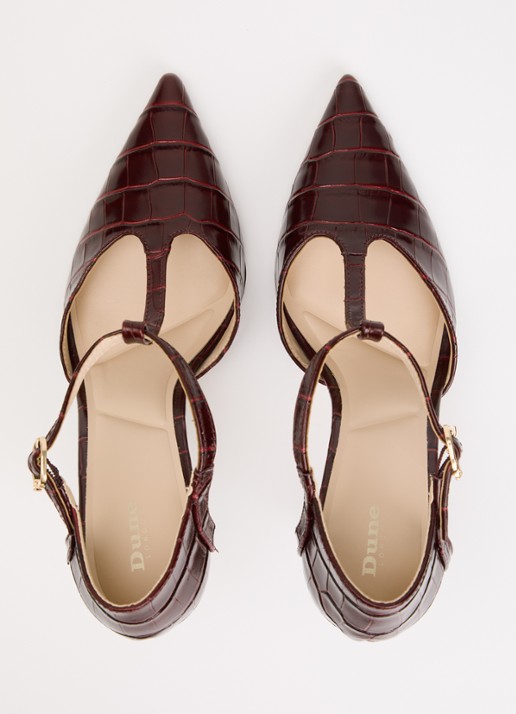 Dune London Castered pump met crocostructuur  - detail 4 bordeauxrood