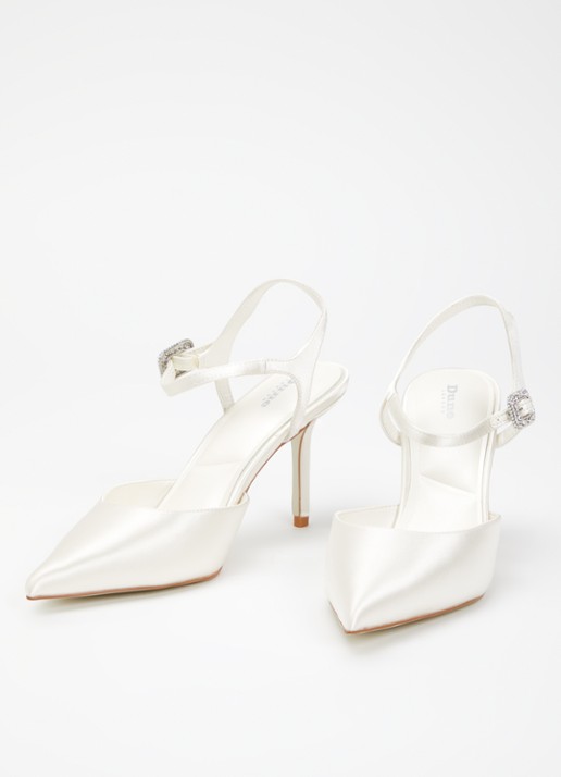 Dune London Celebrant pump van satijn met strass - detail gebroken wit