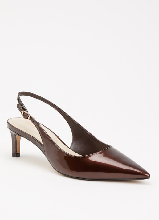 Dune London Celinna slingback van lakleer - voorkant 2 donkerbruin