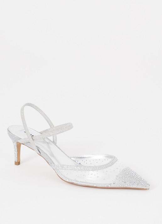 Dune London Charismatic slingback met strass - voorkant zilver