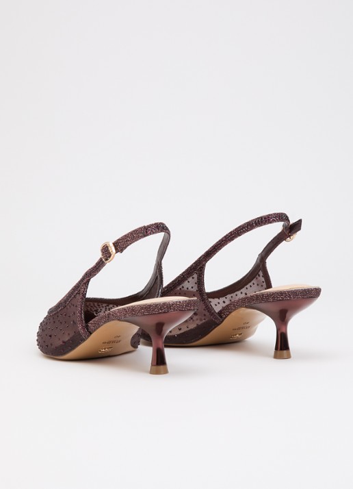 Dune London Cirelle slingback van mesh met strass - achterkant aubergine