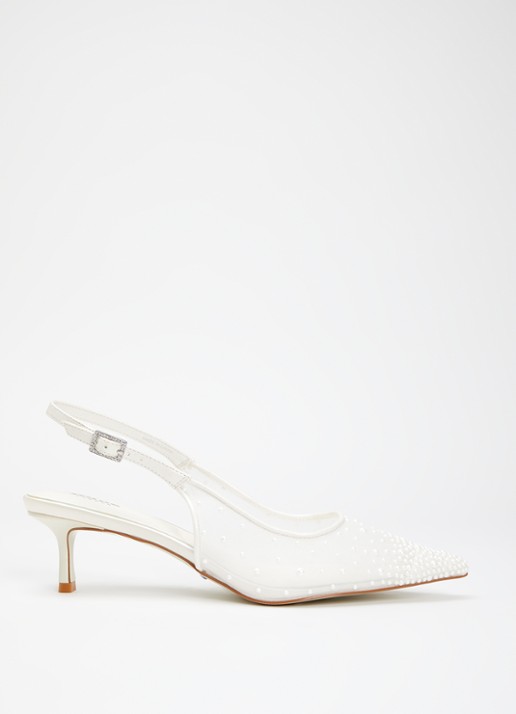 Dune London Companionship slingback met pareldecoratie en mesh details - voorkant gebroken wit