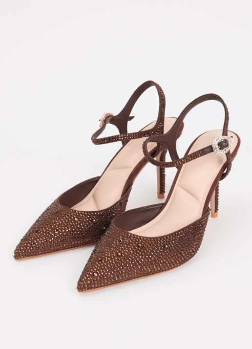 Dune London Compliments slingback met strass - detail bruin