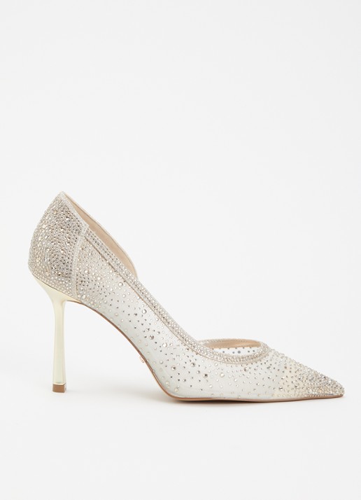 Dune London Cristelle pump van mesh met strass - voorkant goud