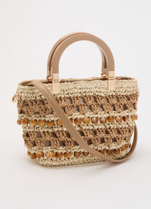 Dune London Dahlia handtas van raffia met afneembare schouderriem - achterkant 3 beige