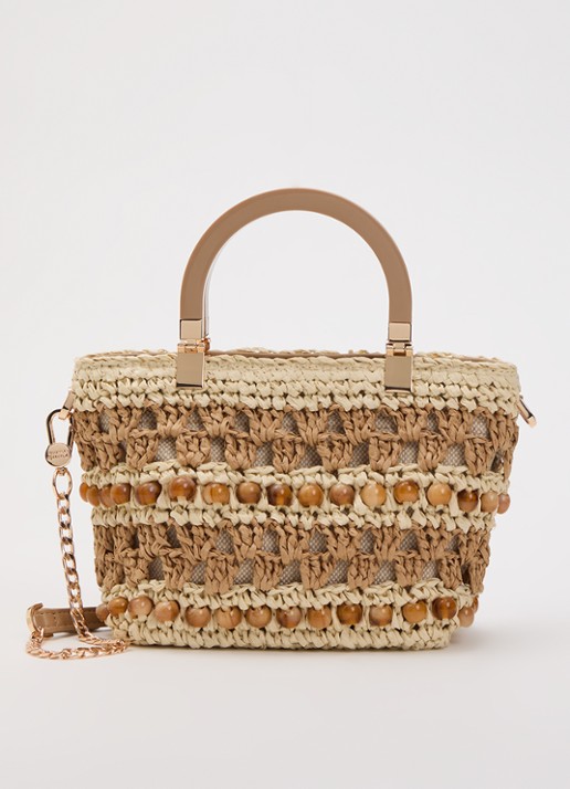 Dune London Dahlia handtas van raffia met afneembare schouderriem