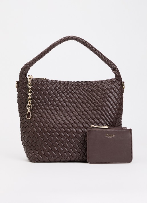 Dune London Deliberate M handtas met afneembare schouderriem en uitneembaar etui - voorkant roodbruin