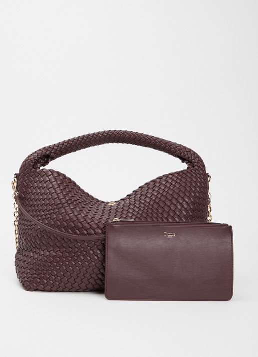 Dune London Deliberate schoudertas met gevlochten detail en uitneembaar etui - voorkant aubergine