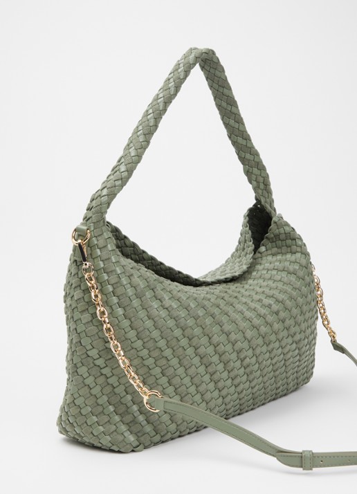 Dune London Deliberate schoudertas met gevlochten detail en uitneembaar etui - achterkant groen