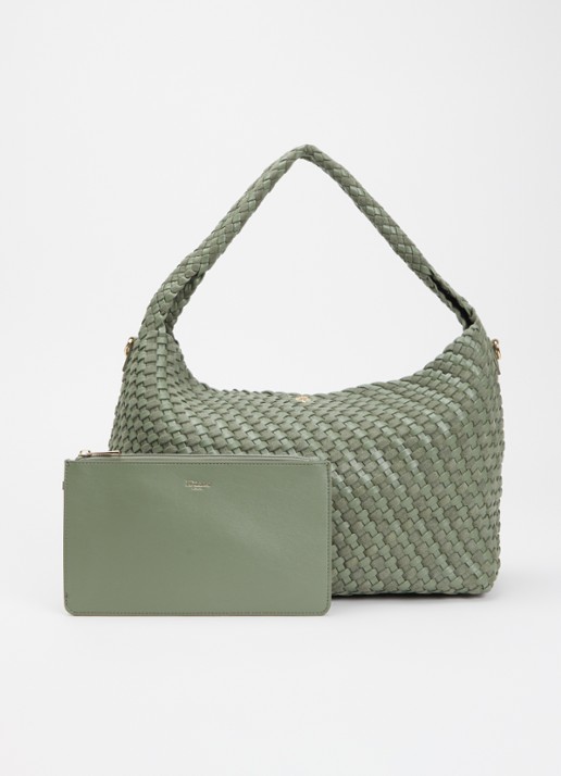 Dune London Deliberate schoudertas met gevlochten detail en uitneembaar etui - voorkant 2 groen