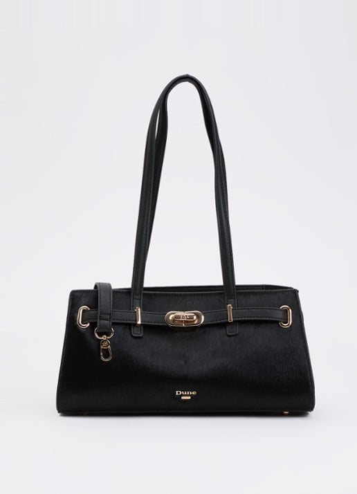 Dune London Depend schoudertas van leer met afneembare schouderriem - voorkant 2 zwart