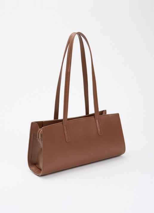Dune London Depend schoudertas van leer met afneembare schouderriem - achterkant chocoladebruin