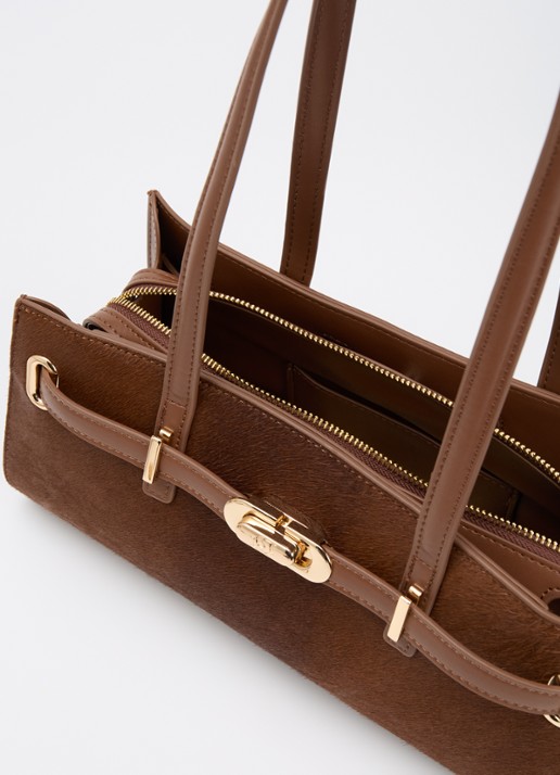 Dune London Depend schoudertas van leer met afneembare schouderriem - detail 3 chocoladebruin
