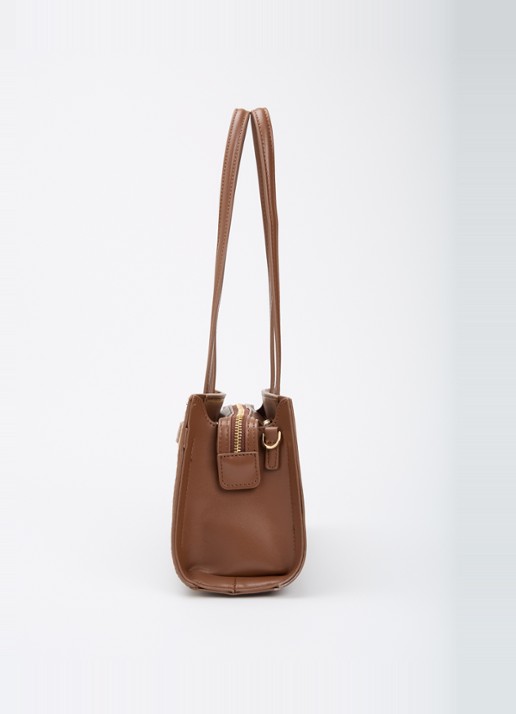 Dune London Depend schoudertas van leer met afneembare schouderriem - detail 4 chocoladebruin