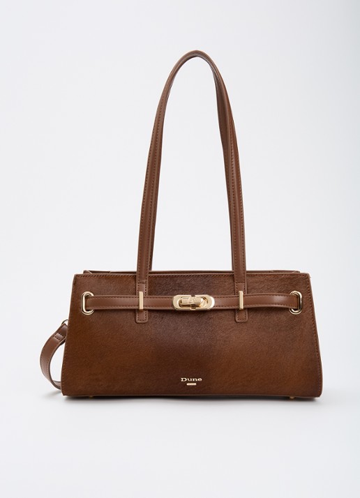 Dune London Depend schoudertas van leer met afneembare schouderriem - voorkant 2 chocoladebruin