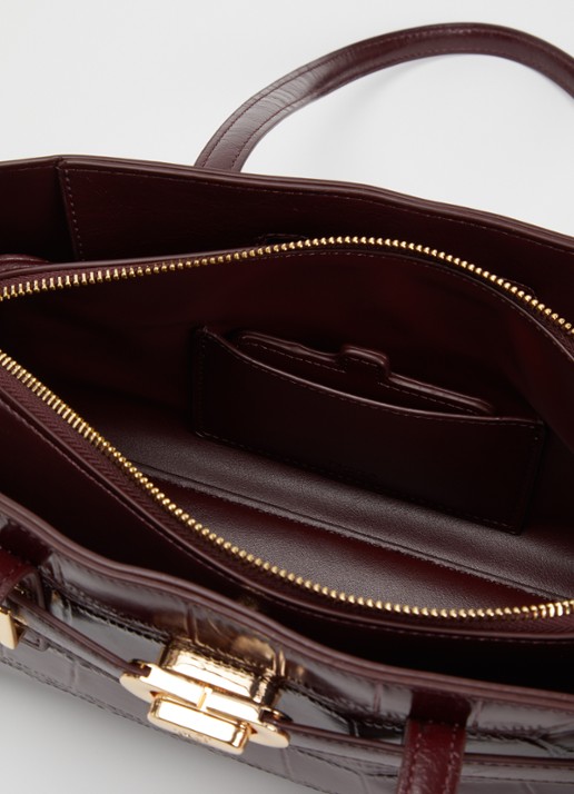 Dune London Depend schoudertas van leer met afneembare schouderriem - detail bordeauxrood