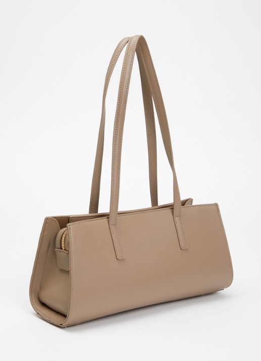 Dune London Depend schoudertas van leer met afneembare schouderriem - achterkant taupe