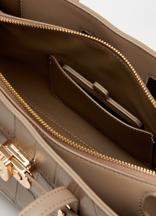 Dune London Depend schoudertas van leer met afneembare schouderriem - detail 3 taupe